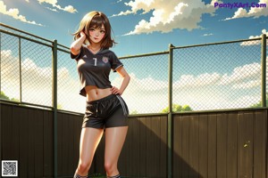 A woman standing next to a tennis net in a park.
