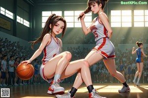 A woman in a basketball uniform posing for a picture.