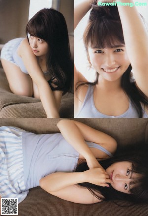 A woman in a yellow dress laying on a bed.